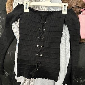 Ambiance Black Off-Shoulder Lace-Up Top